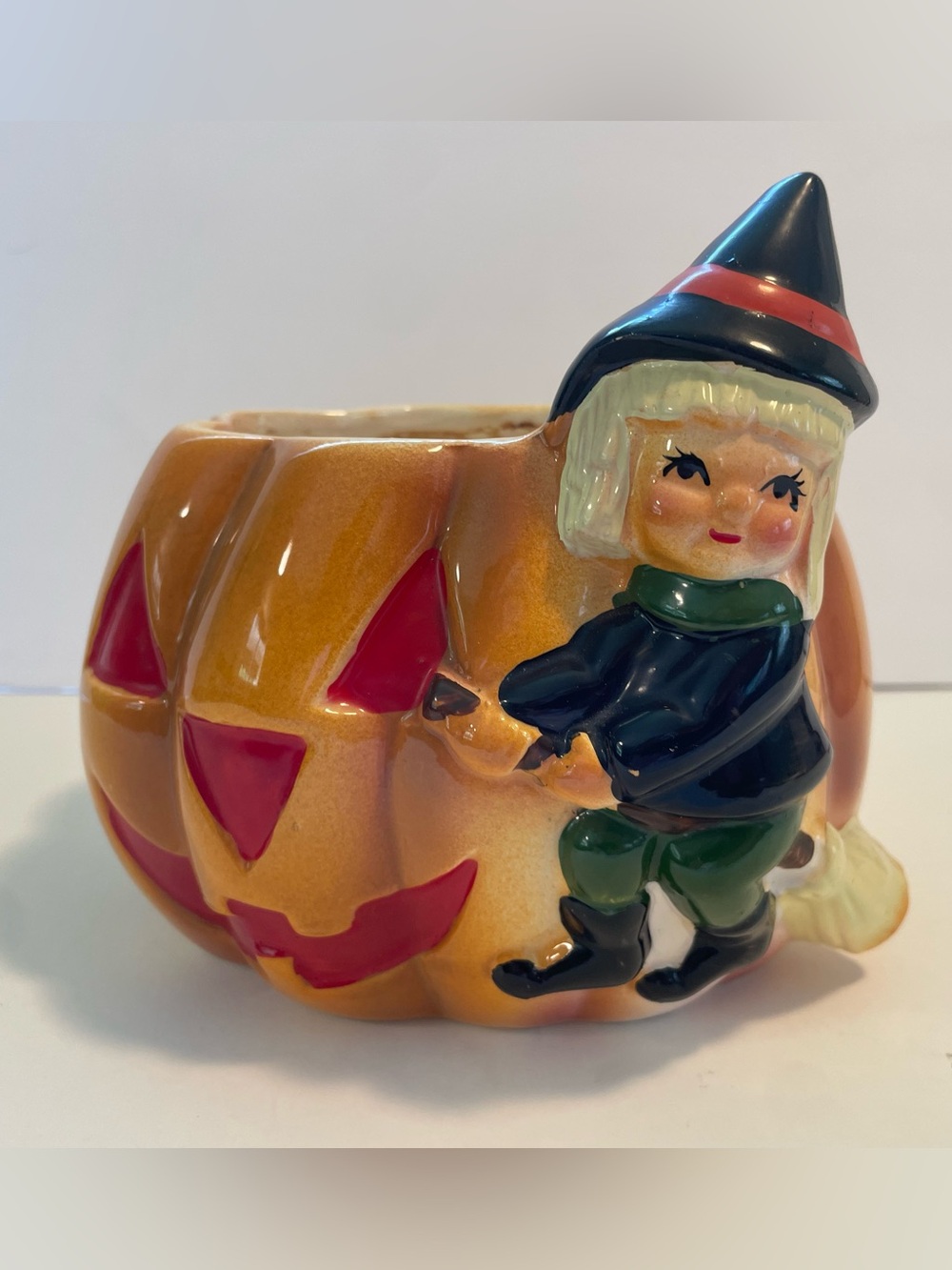 Vintage MCM Halloween Witch Pumpkin Planter Nancy Pew MCM T13025 Whimsy Rare
